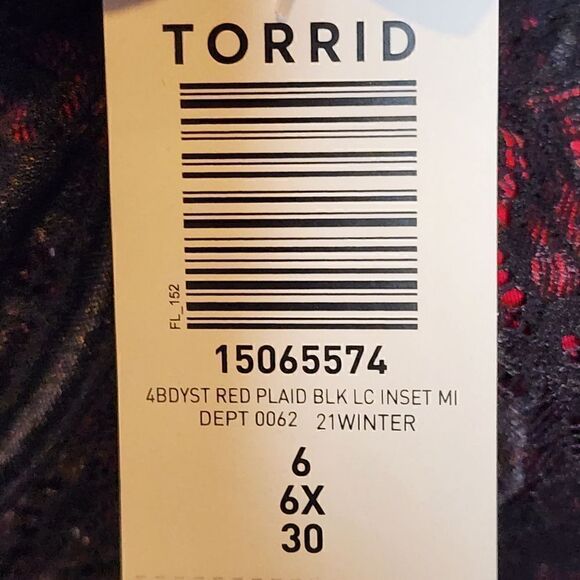 6X 30W Torrid Red Plaid Bodysuit Underwire Lingerie Punk Snaps Lace Cutout Pipin - Picture 5 of 7